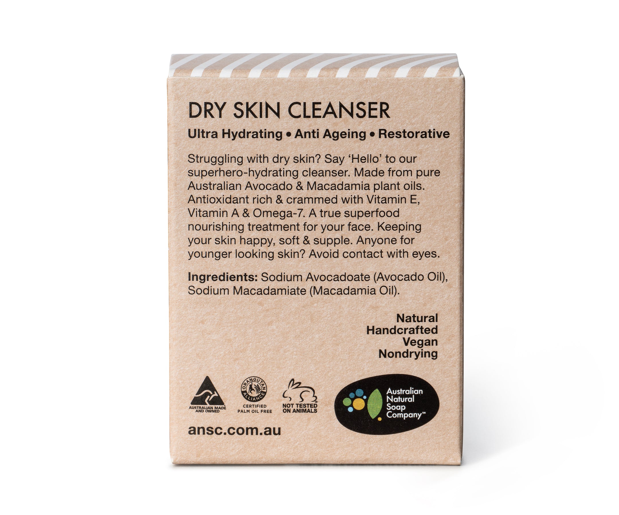 Australian Natural Soap Company Dry Skin Face Cleanser Bar Back of Box