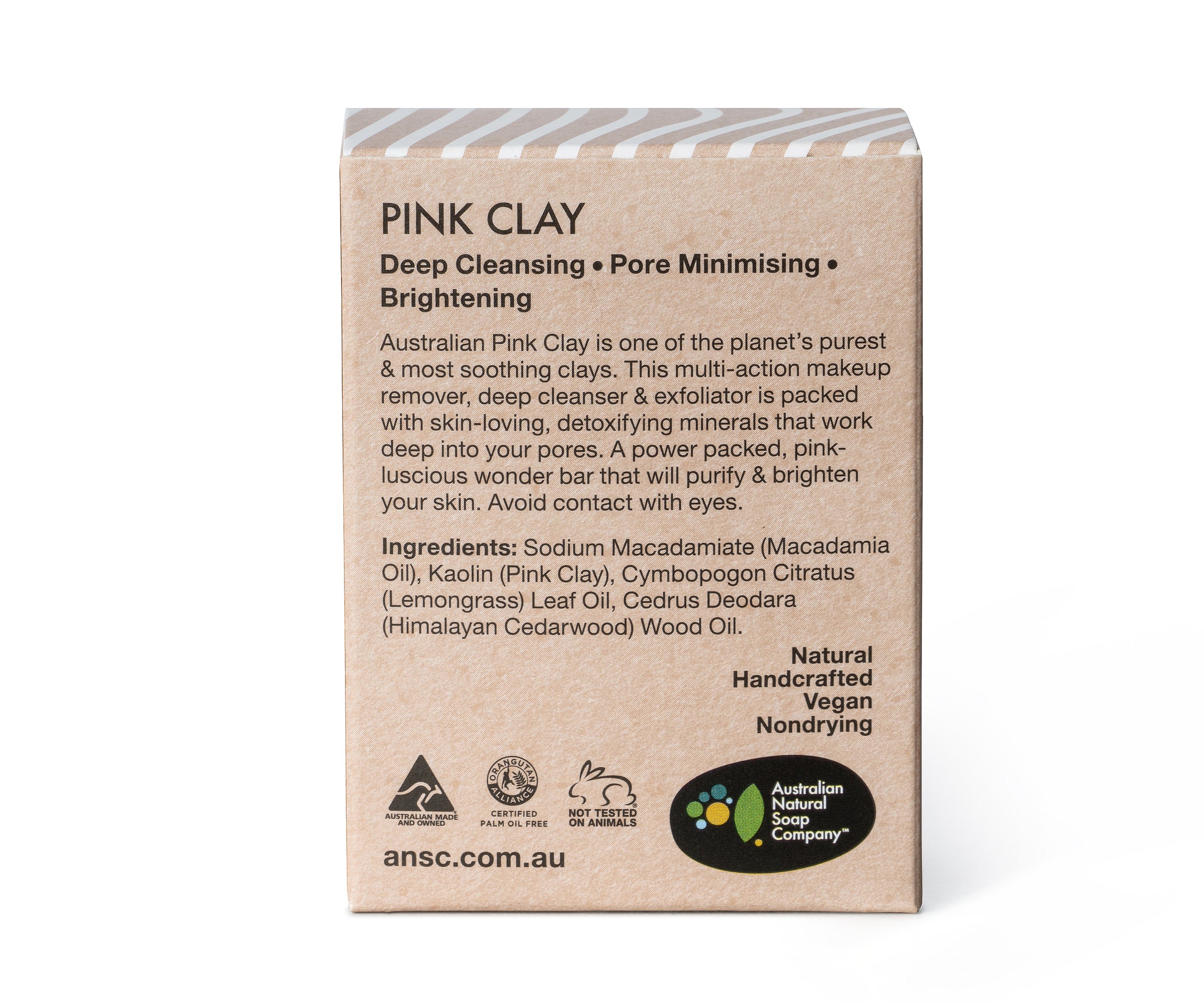 Australian Natural Soap Company Pink Clay Face and Body Cleansing Bar Back of Box