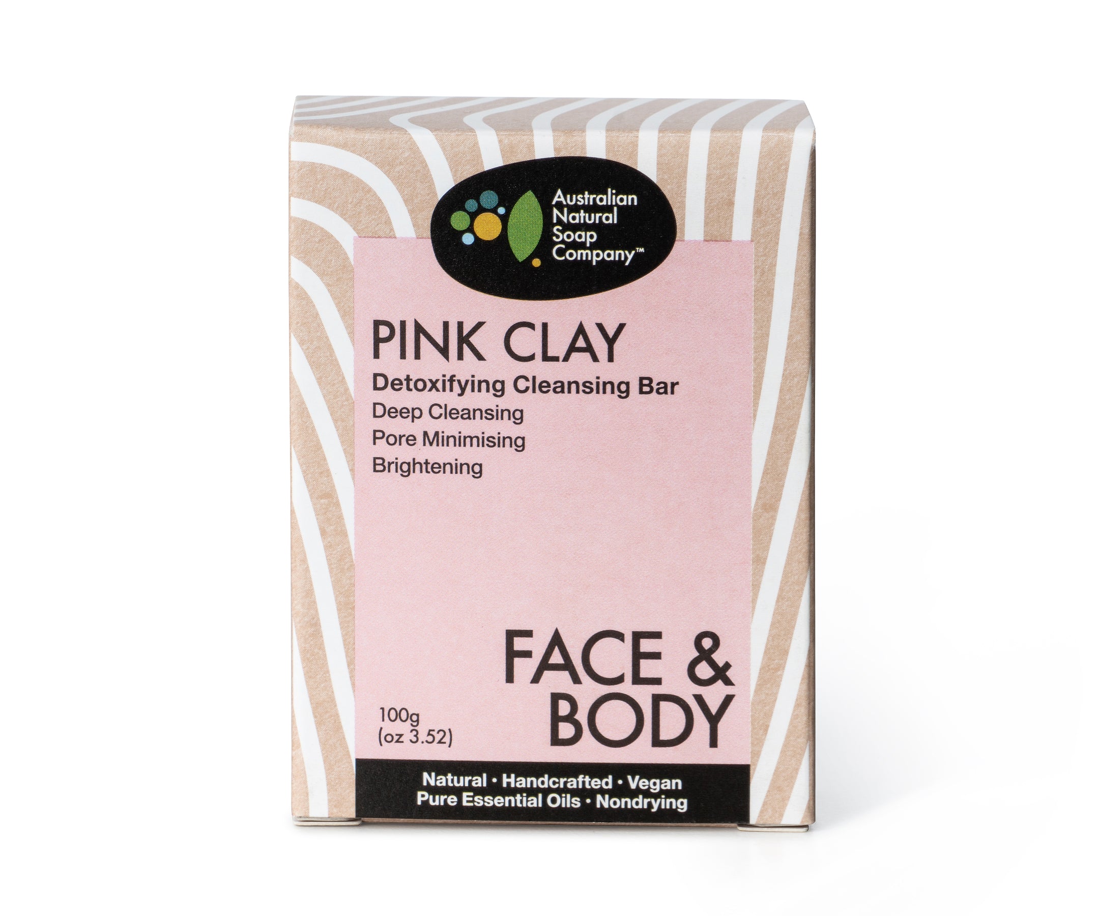 Australian Natural Soap Company Pink Clay Face and Body Cleansing Bar Front of Box