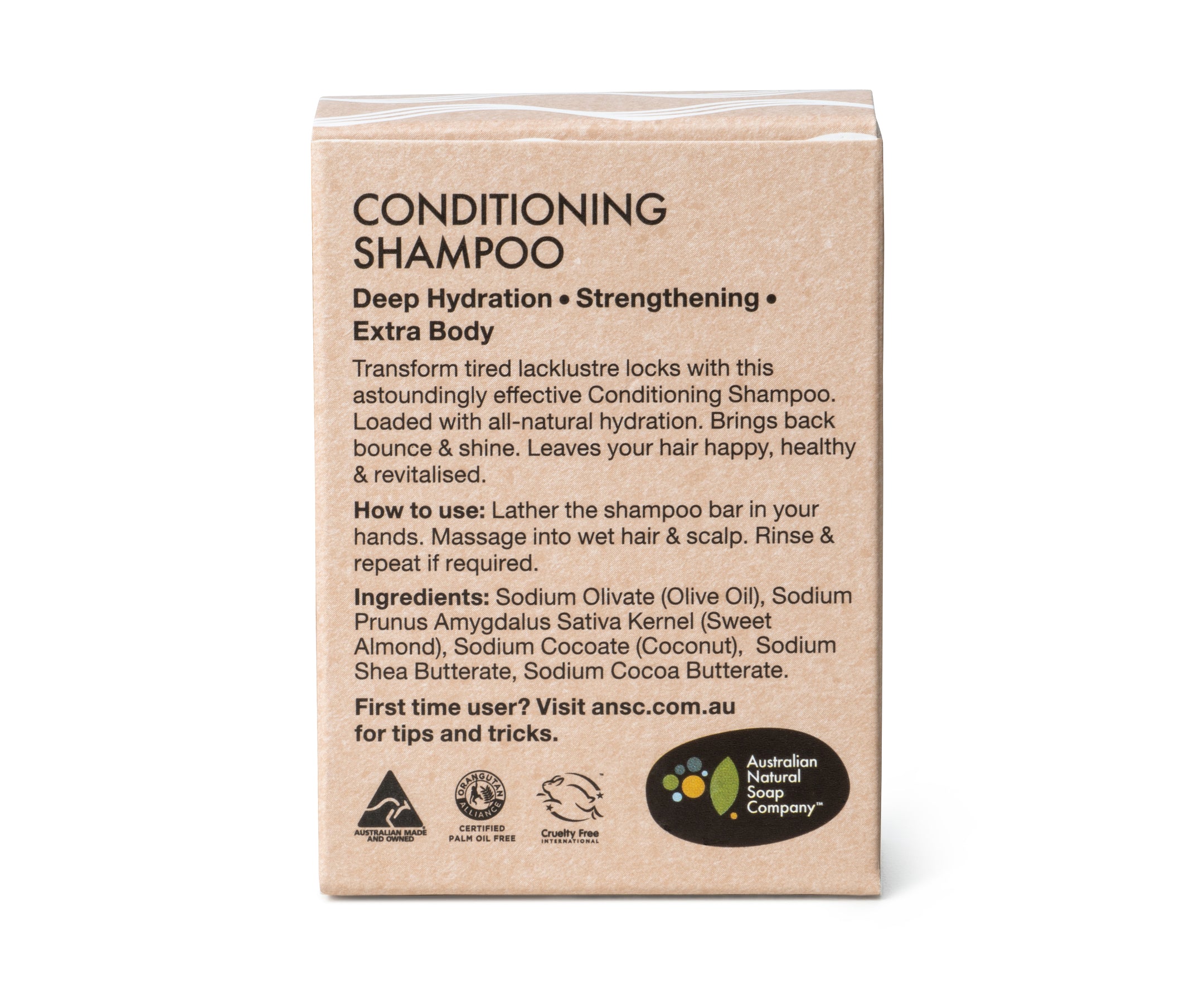 Australian Natural Soap Company conditioning shampoo bar back of box