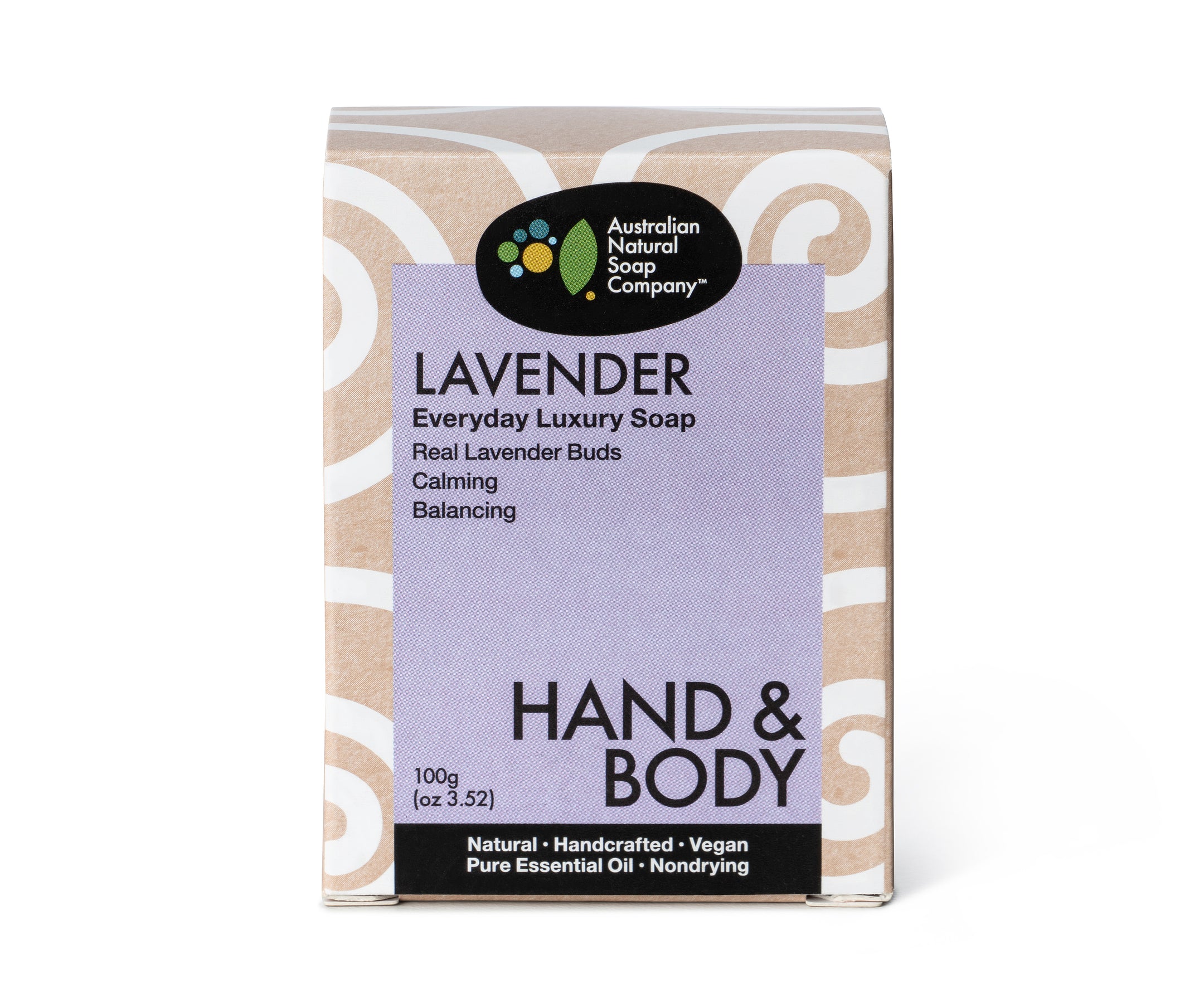 Australian Natural Soap Company handcrafted Lavender hand and body bar front of box