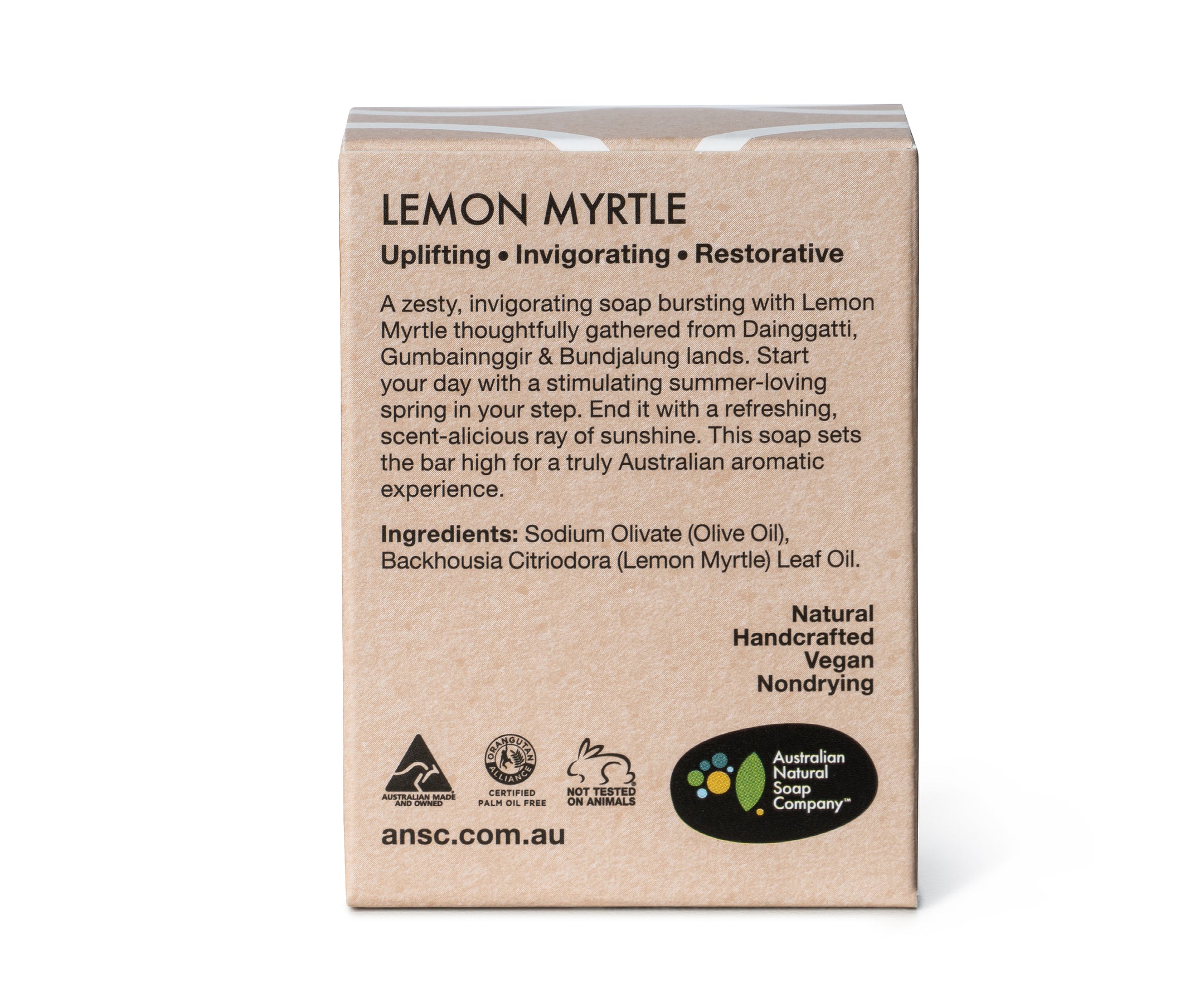 Australian Natural Soap Company handcrafted lemon myrtle hand body bar back of box