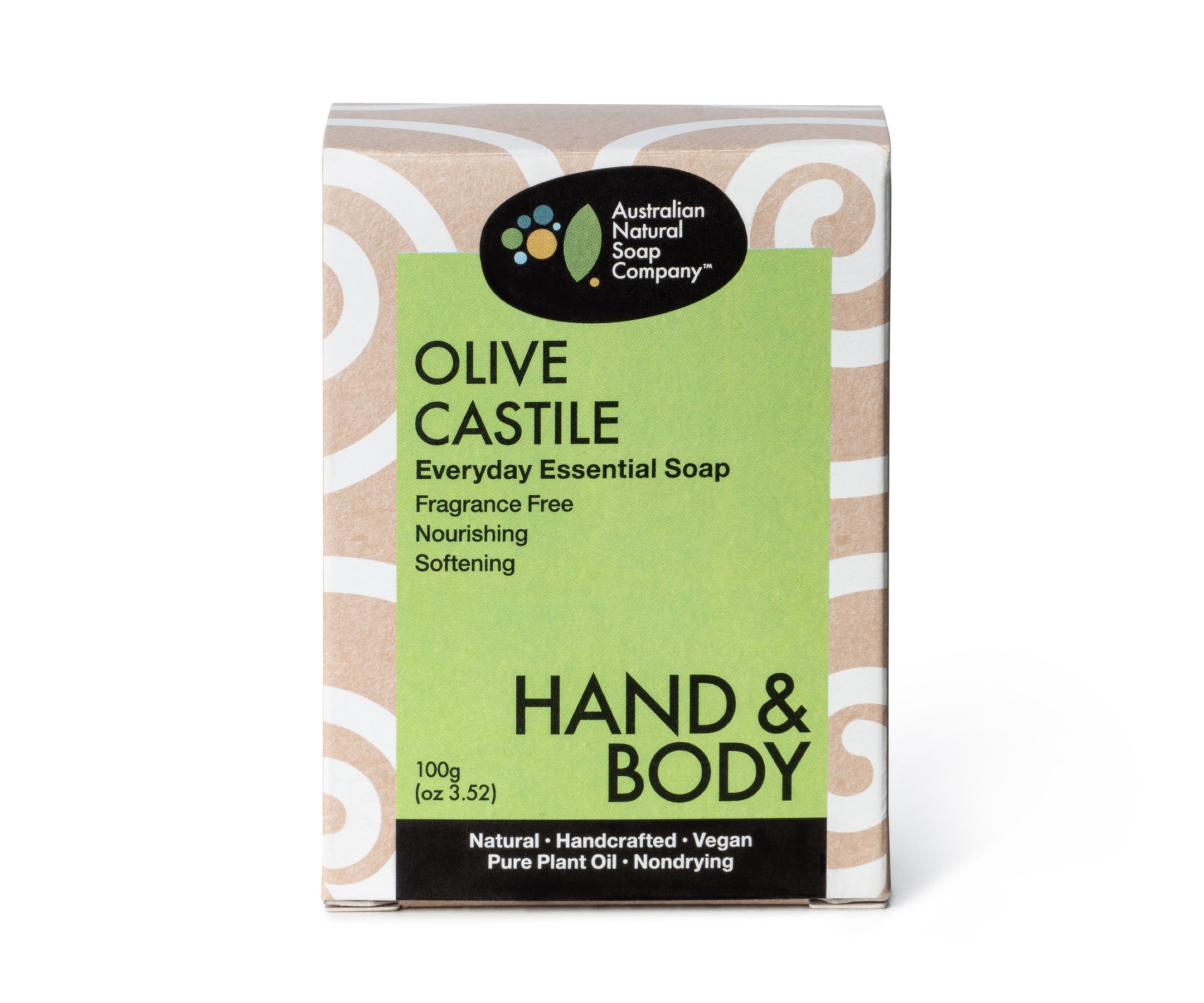Australian Natural Soap Company handcrafted olive castile hand body bar front of box