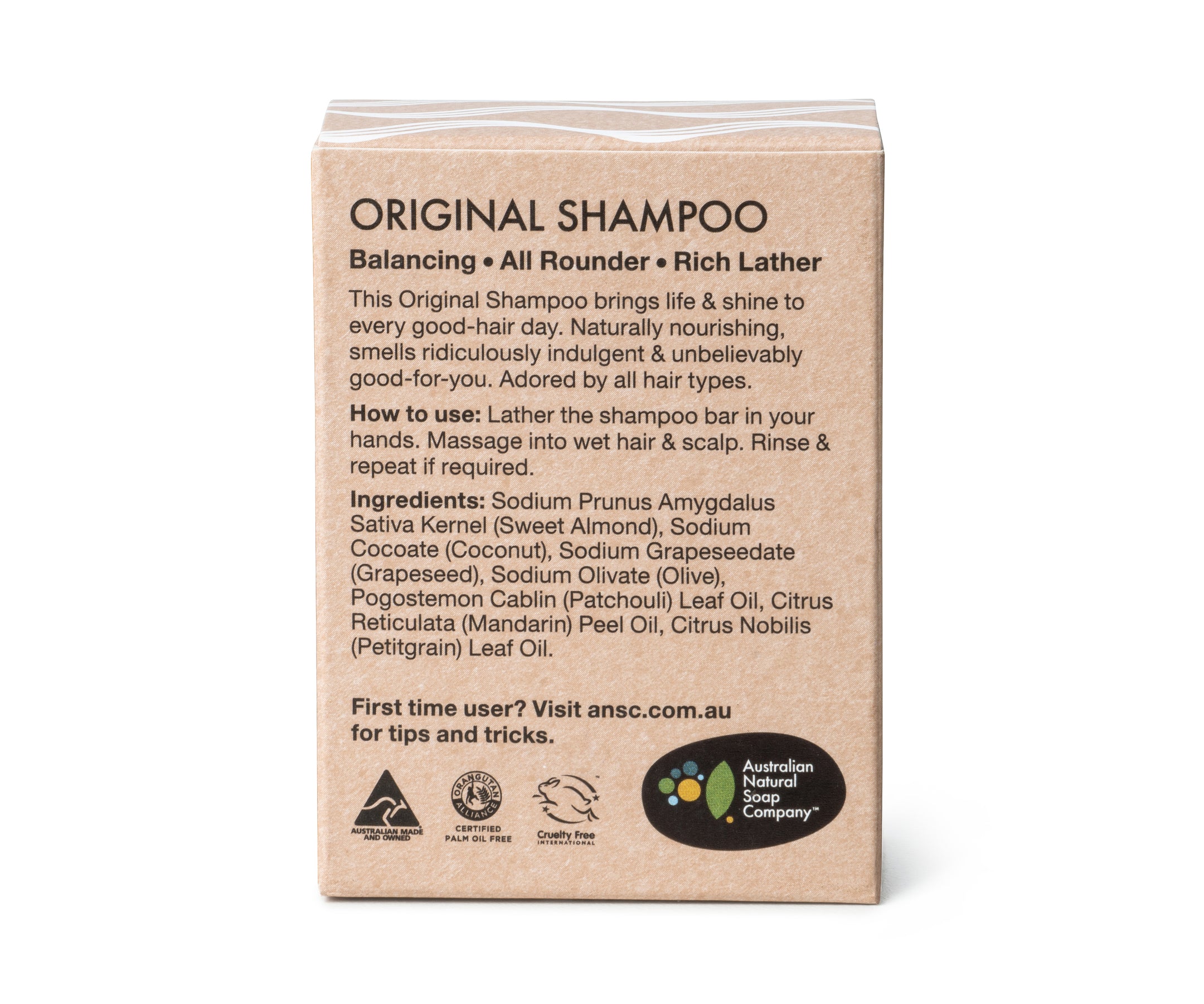 Australian Natural Soap Company handcrafted original shampoo bar back of box