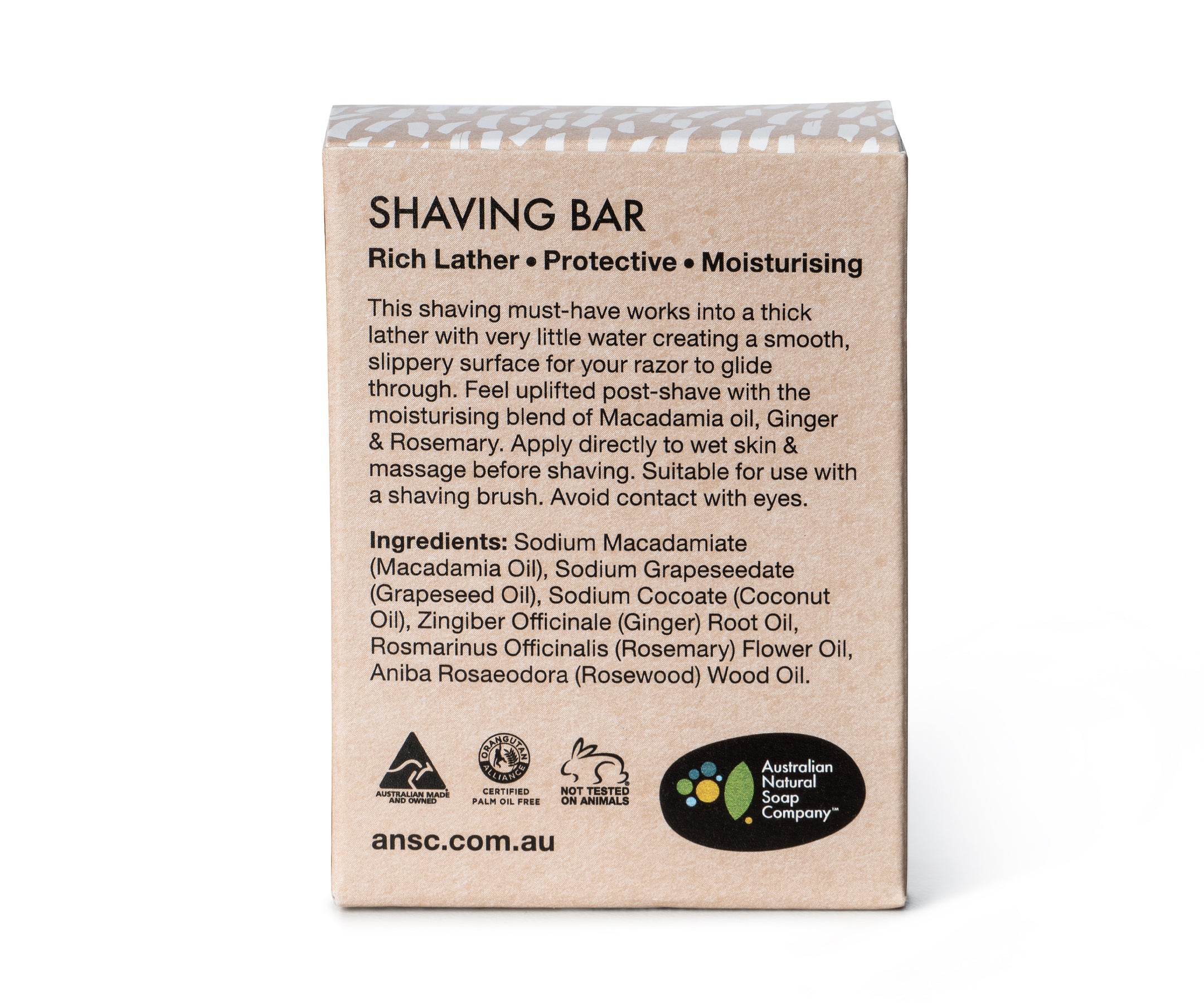 Australian Natural Soap Company shaving bar back of box