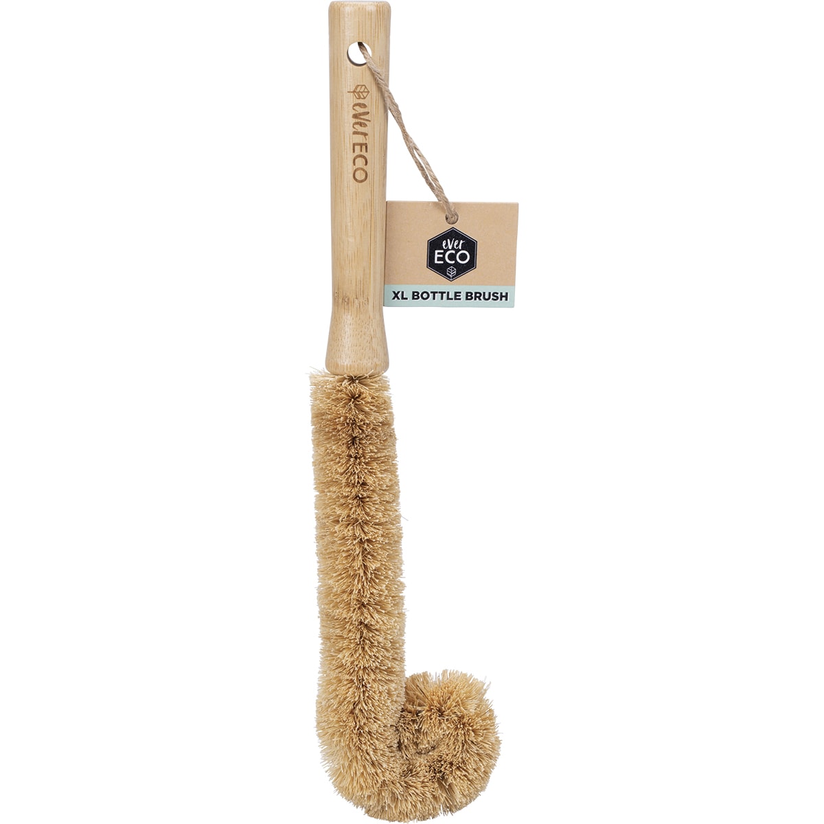 Ever Eco extra long bamboo bottle brush with coconut  fibre bristles with tag