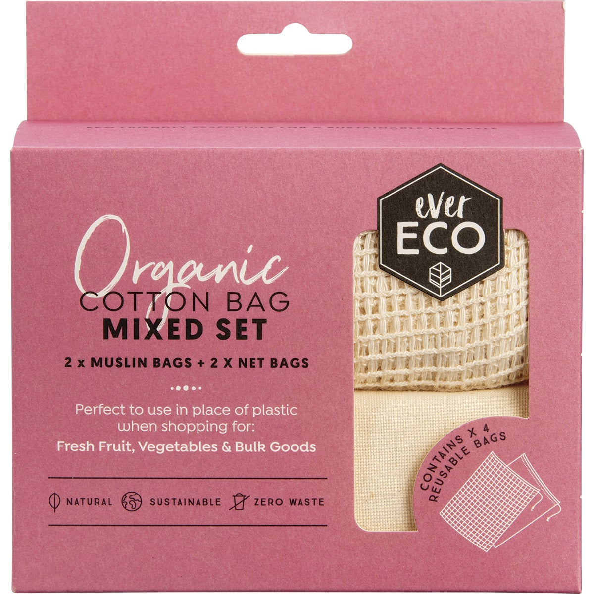 Ever Eco - Organic Cotton Produce Bags Mixed Set (4 Pack)