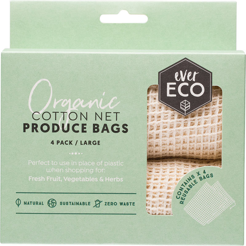Ever Eco large reusable organic cotton net produce bags 4 pack in box