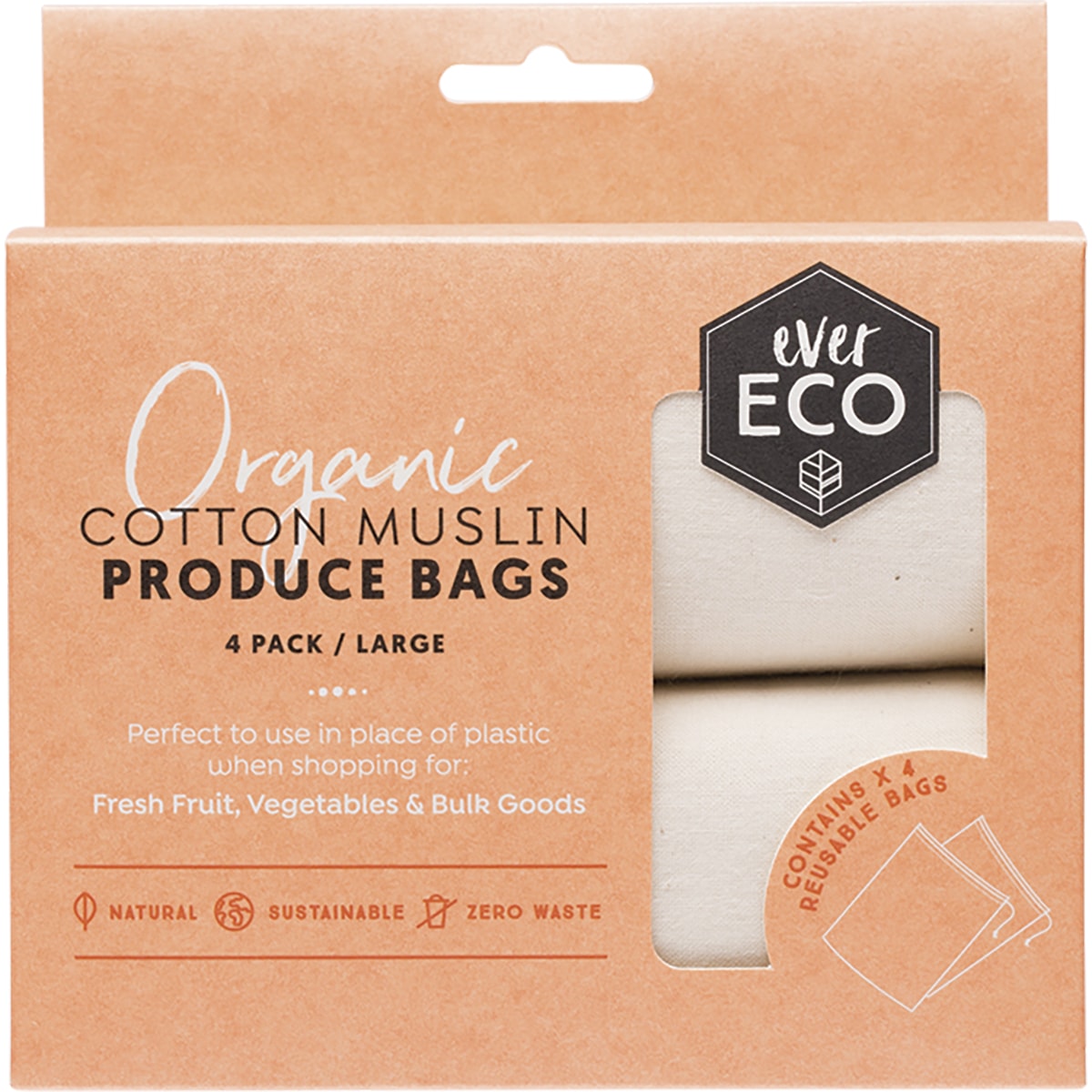 Ever Eco - Organic Cotton Muslin Produce Bags (4 Pack)