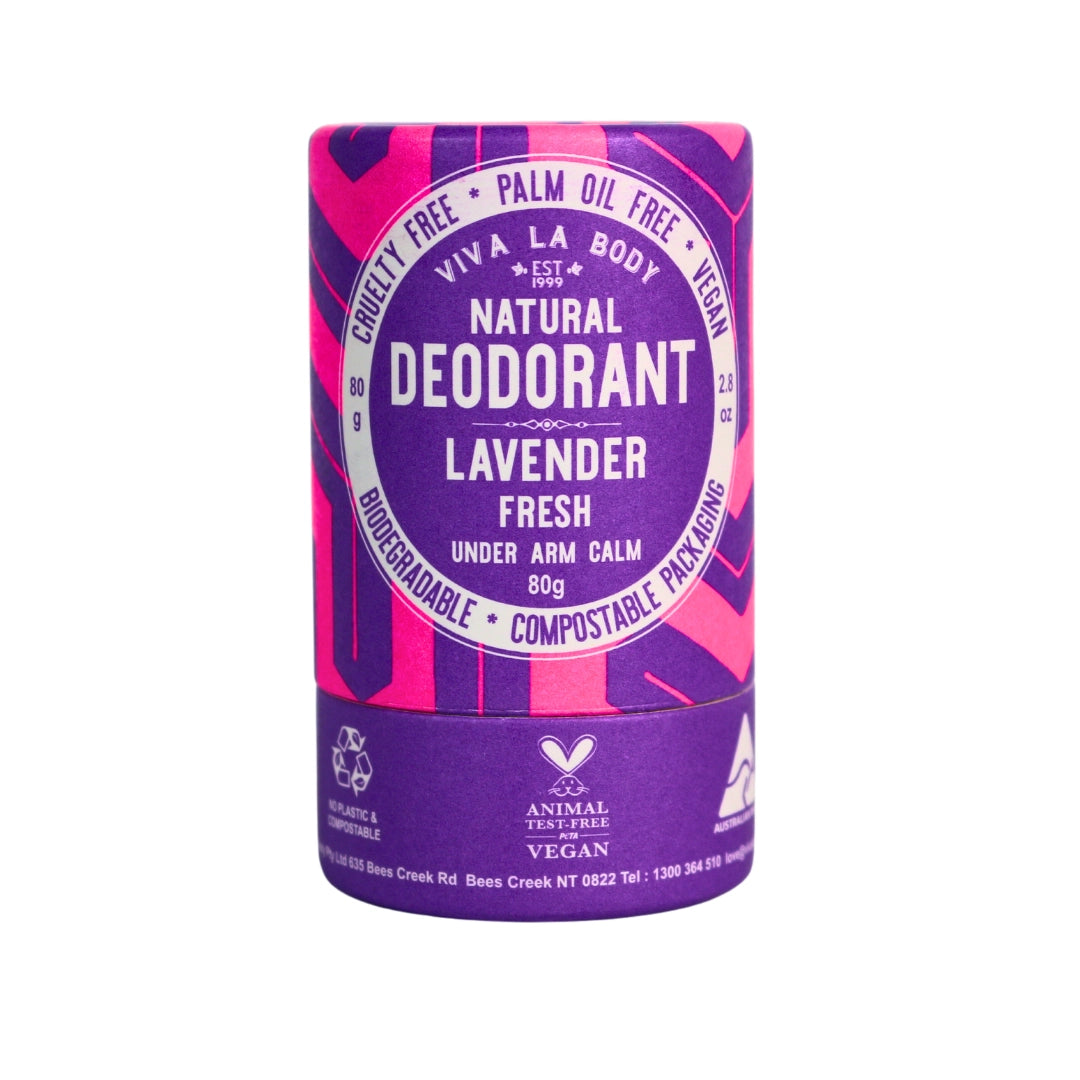 Viva La Body Natural Deodorant Lavender Fresh front of compostable packaging tube