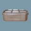 Leak-proof Stainless steel 3-compartment bento lunch box with a leak-proof lid on with blue background